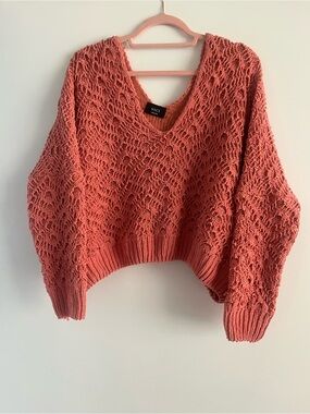 VICI Coral Open-Knit V-Neck Pullover